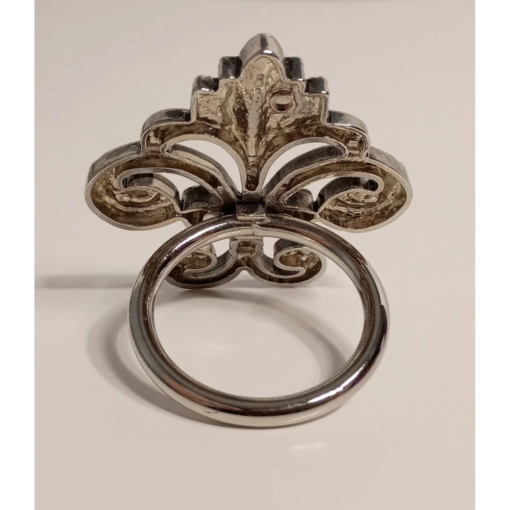 8 Fleur de Lis Silver Metal Napkin Ring‎ Holders Fancy Elegant Dining